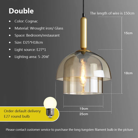 Modern LED Restaurant Glass Pendant Lamp Vintage Art Champagne Glass Living Room Aisle Bar Decors Hanging Light Fixtures