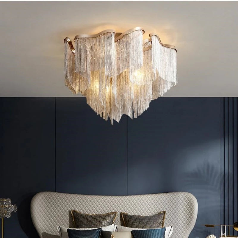 Modern Tassels Chain Ceiling Chandeliers Light Aluminum Luxury Ceiling Lamps Living Room Bedroom Kitchen Villa Home Decorations