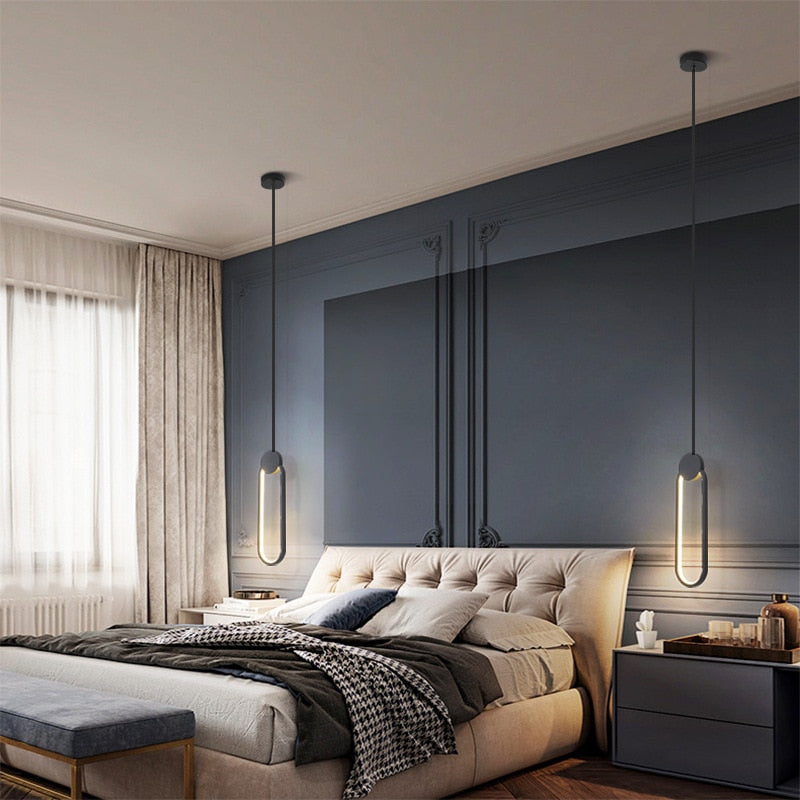 Modern LED Black White Circle Pendant Light Lighting for Bedside Bedroom Living Dining Room Study Hanging Lamp Indoor Decoration