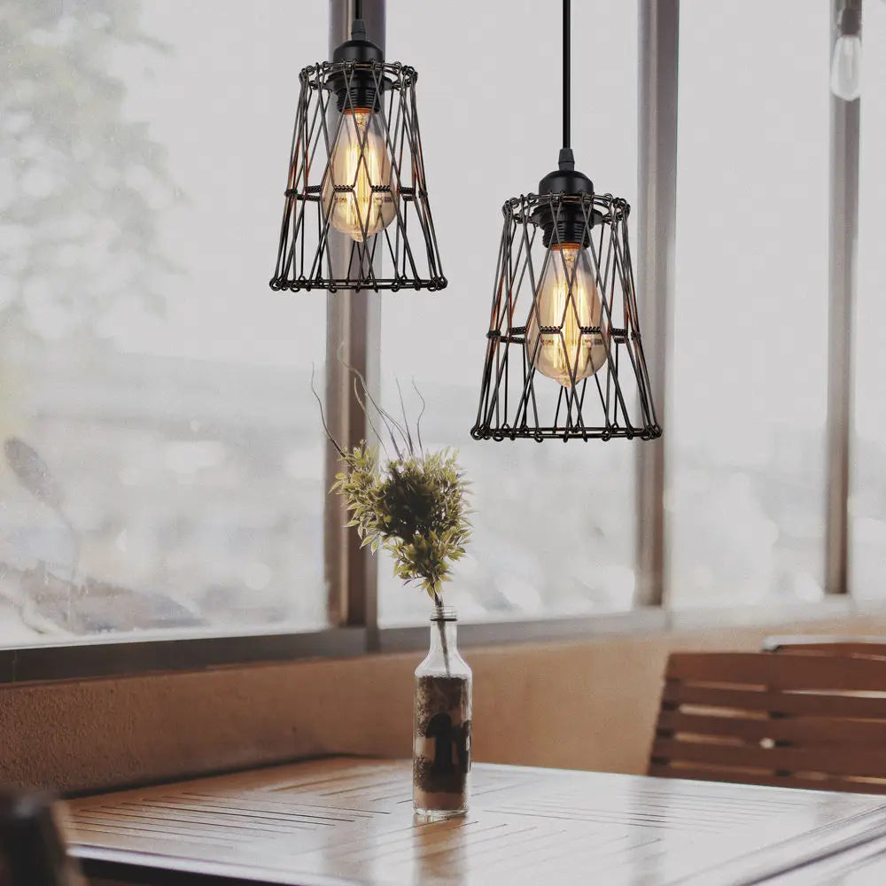 Vintage Pendant Light Metal Lampshade Wire Cage Hanging Chandelier Lamp Shade for Bedroom Cafe Living Room Decor Indoor Lighting