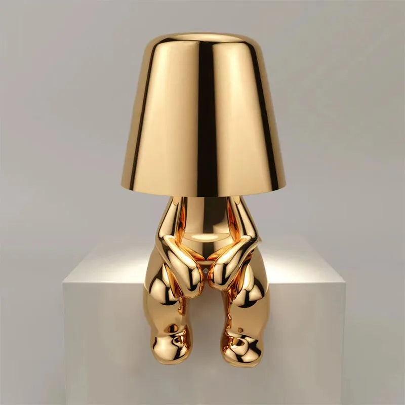  Little Golden Man Night Light Resin Led Table Lamp Coffee Bar Bedroom Room Decors Cartoon Thinker Lamp Children&#39;s Day Gift