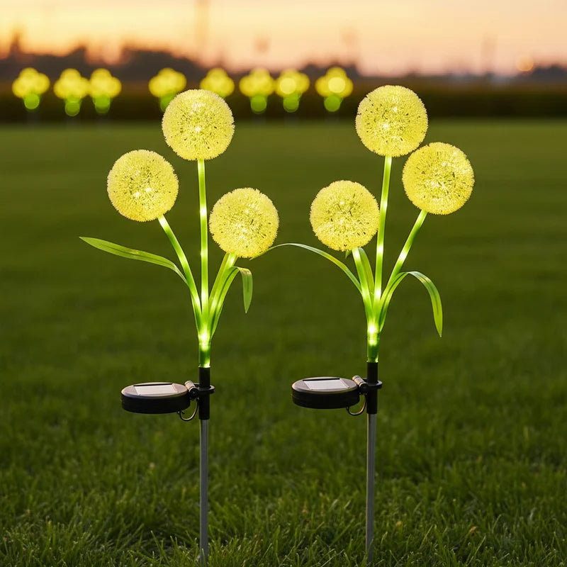 3-Head Solar Dandelion LED Light - Waterproof Outdoor Landscape Stake Light for Garden & Courtyard Decor
