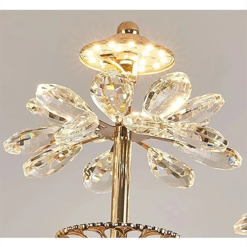 American Luxury Flower Chandelier Foyer Lustre K9 Crystal Pendant Lights French Living Dining Room Home Decor Led Lamparas Lamp