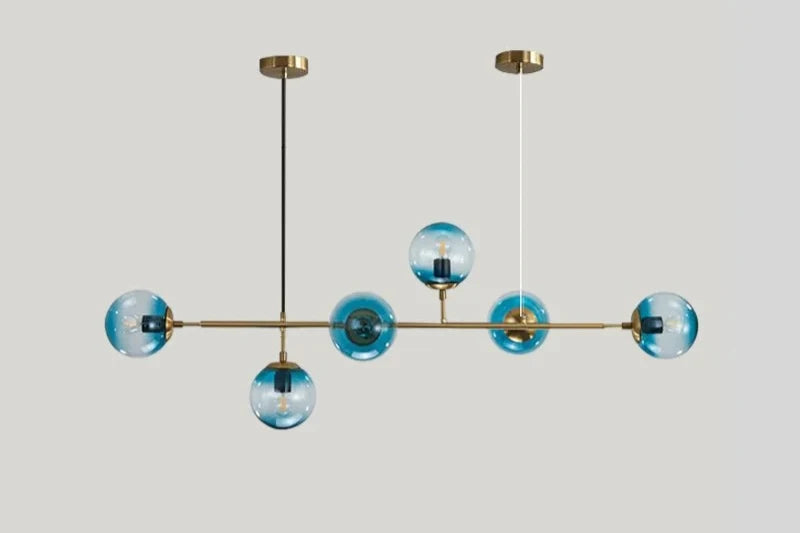 Modern Globe Linear Chandelier 6 Light Milk Glass Chandeliers Pendant Light Fixture Mid Century Sputnik Island Lights