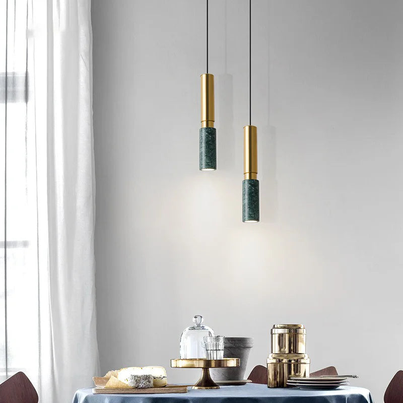 Modern Long Tube Stone Pendant Light - Natural Yellow Travertine Chandelier