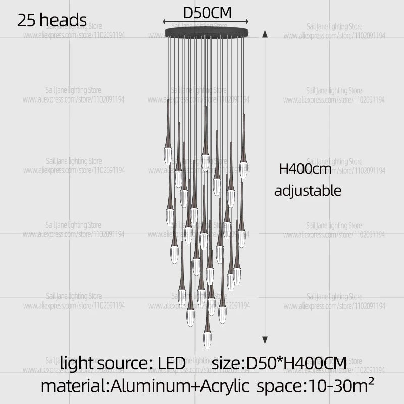 Nordic Minimalist Chandelier Home Decor Living Room Loft Chandelier Interior Lighting Duplex House Villa LED Stair Pendant Light