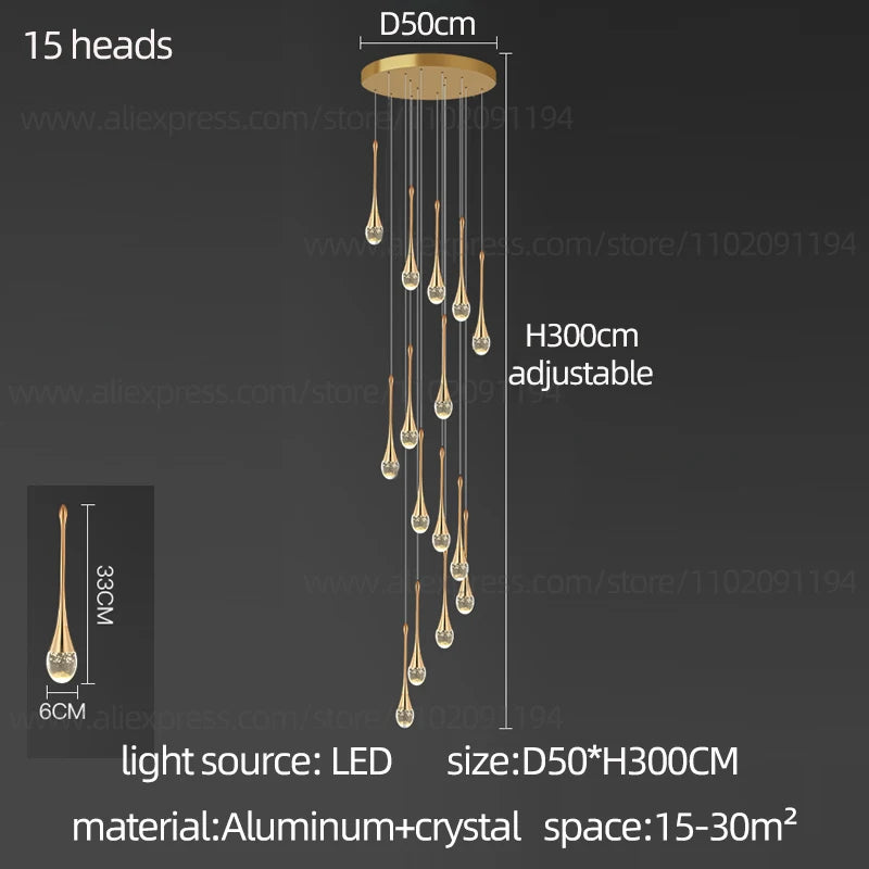 Crystal Chandelier Modern Villa Living Room Chandelier Hanging Lamp LED Crystal Lamp Exhibition Hall Staircase Pendant Lamp