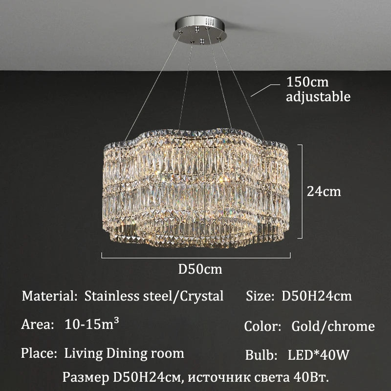 Modern Luxury LED Crystal Chandeliers Home Villa Decoration Living Dining Room Lighting Ceiling Pendant Lights Indoor Fixtures