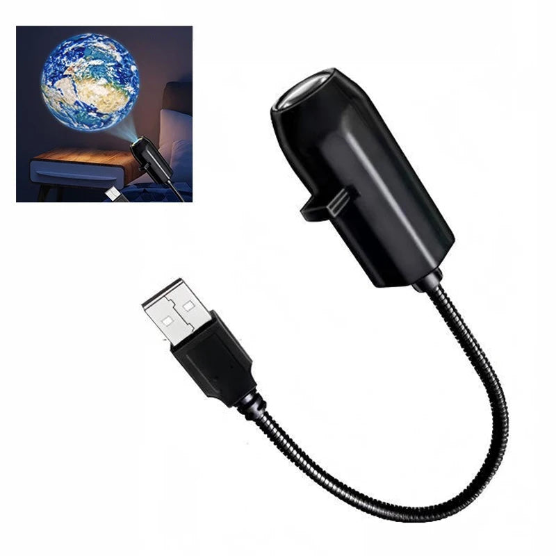 Planet & Moon Projection Night Light - USB Earth & Galaxy Bedroom Ceiling Lamp