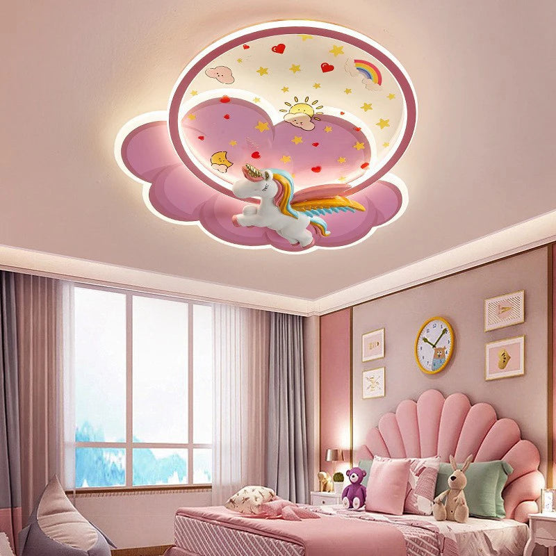 Industrial Cute Cartoon Cute Rainbow Unicorn Shaped LED Home Ceiling Lights Lustre Lamps for Living Room Decoration Chandeliers