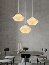 Designer Faux Marble Pendant Light - Modern Minimalist Single Ceiling Hanging Lamp Fixture for Bedroom, Living Room & Dining Area