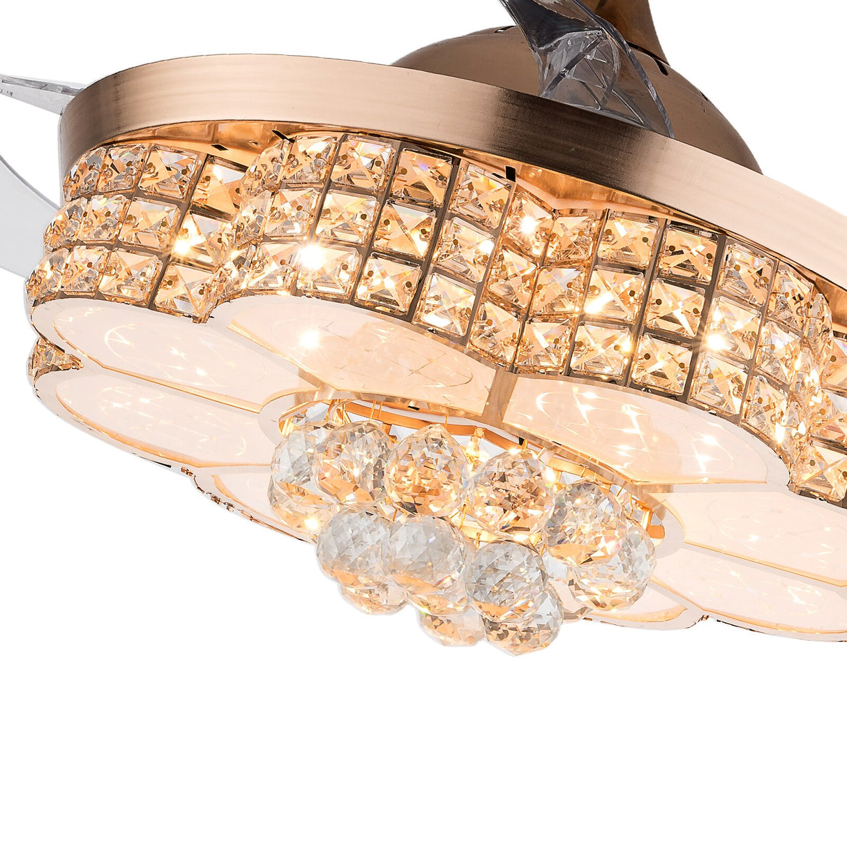 Crystal Ceiling Fan with Lights and Remote Chandelier 42 Inch Fan Noise Free Indoor Fan for Living Room