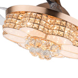 Crystal Ceiling Fan with Lights and Remote Chandelier 42 Inch Fan Noise Free Indoor Fan for Living Room