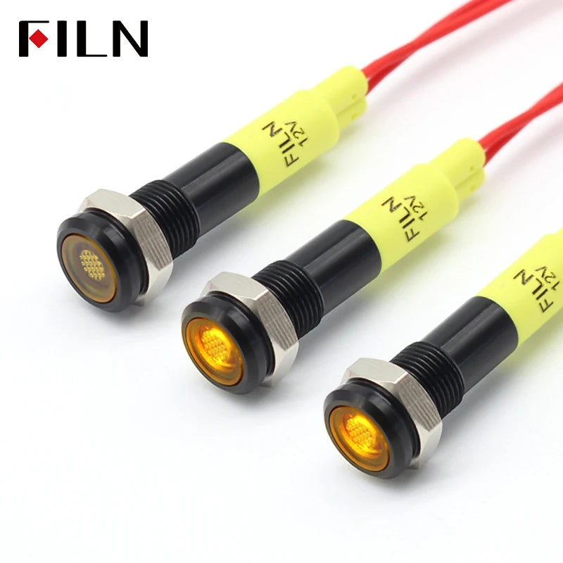6mm mini 12v 24V LED Metal indicator light flat pilot light signal lamp red green blue orange white with 20cm cable