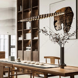 2026 Oriental Solid Wood Carving Chandelier - Long LED Dining Room Light