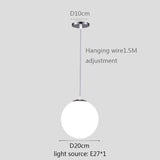 Gold/Black/silv Glass Ball Pendant Lights White Globe Hanging Lamps Bar Restaurant Deco Luminaire Bedroom Light E27 Pendant Lamp