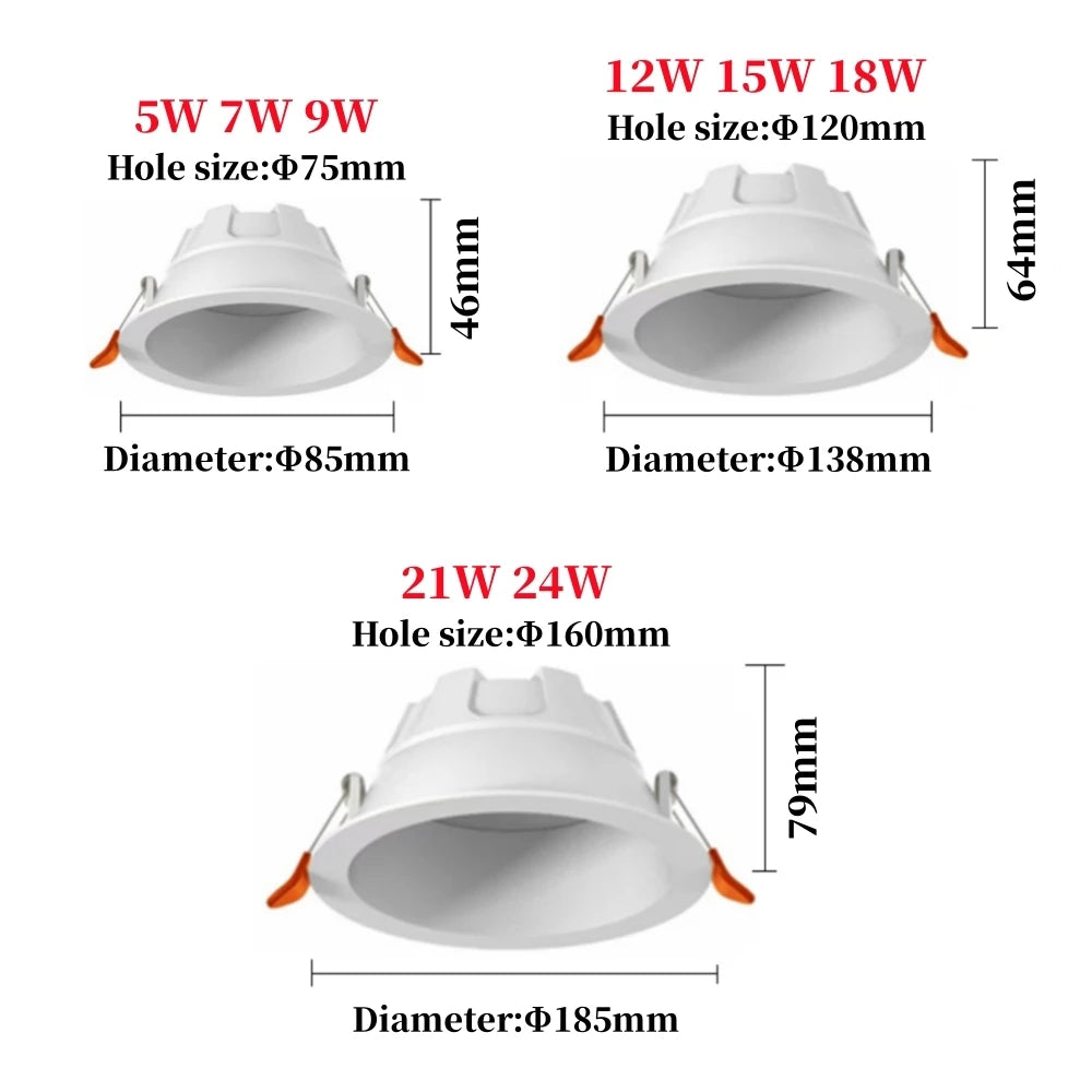 LED Downlight Recessed Dimmable Ceiling Light White 9W12W15W18W24W Home Decor Living Bedroom Indoor Lighting Embedded Ceil Lamps