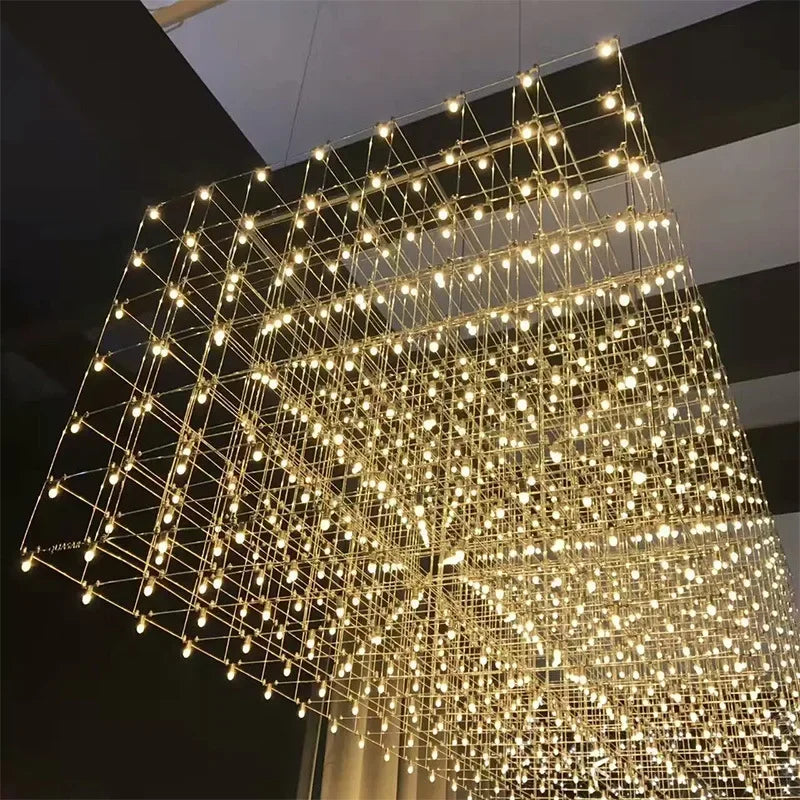 2026 Luxury Cube Glass Chandelier - Modern Villa & Hotel Lobby Hanging Lamp