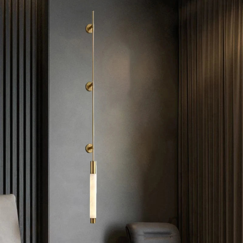 Simple Natural White Marble Wall Light Copper Creative Sconce Hotel Hall Room Parlor Bathroom Lamp