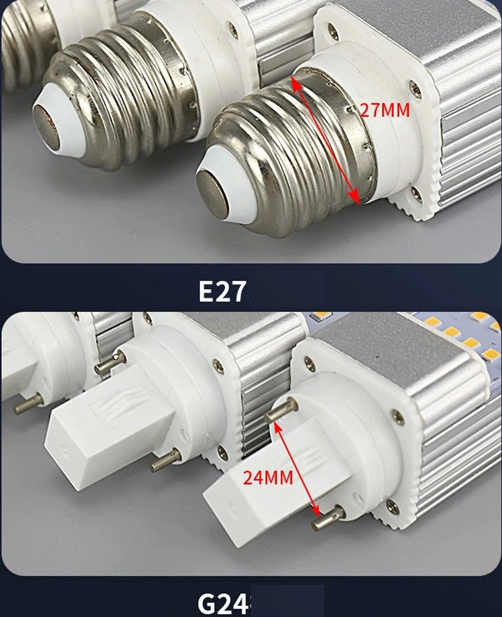 E27 & G24 LED Corn Bulb Horizontal Plug Light (7W–25W, AC 85–265V, 3000K–6000K)