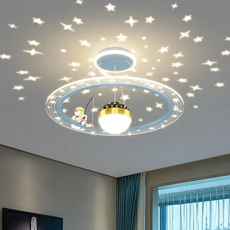 Modern Creative Star Children's Room LED Chandeliers for Bedroom Study Design Ring Lamp Home Decors Cartoon Warm Lighting Fixture