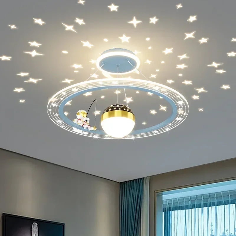 Modern Creative Star Children&#39;s Room LED Chandeliers for Bedroom Study Design Ring Lamp Home Decors Cartoon Warm Lighting Fixture
