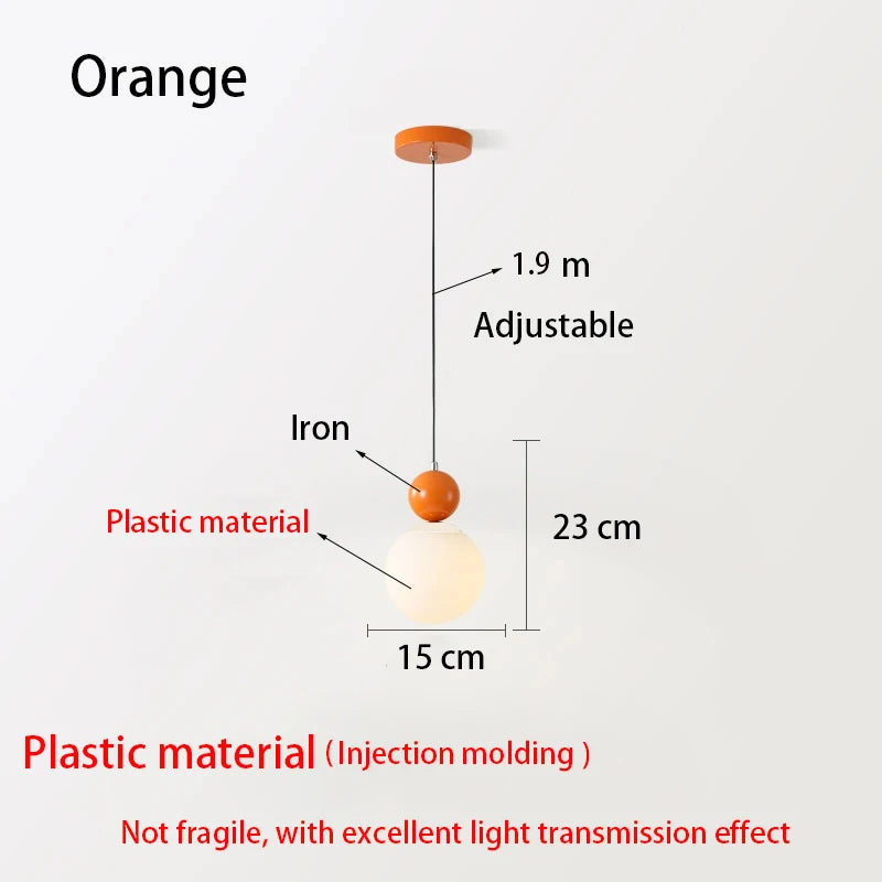 Modern Color Round Ball Long-Line Bedroom Single-Head Pendant Lamp With Glass And Injection-Molded Cover For Dining Room E27