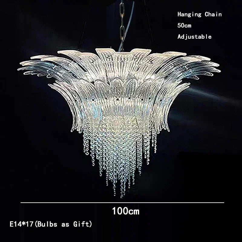 Petal Glass Flower Pendant Ceiling Lamp Minimalist Art Crystal Fringe Lamp for Living Room Staircase Villa Foyer Decor Lamp