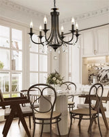 New Wrought Iron Crystal Chandelier European Classic Black Candle Lamp Modern Living Room Kitchen Dining Table Hanging Lamps