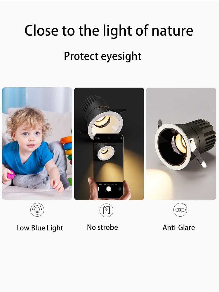 Led Spotlights Recessed Spot Light Opening 75mm Ceiling Lamp Aluminum White Black Foco Anti Glare Lights For  Living Room Home