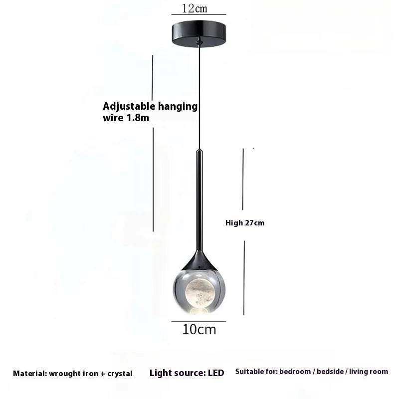 Modern Moon Pendant Light - Luxury LED Bedroom Chandelier with Crystal Accents