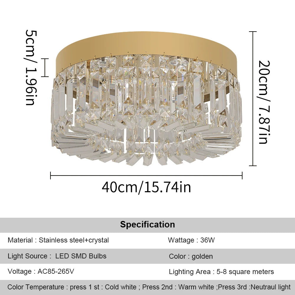 Gold Modern Crystal Chandelier - Luxury LED Ceiling Light for Living Room