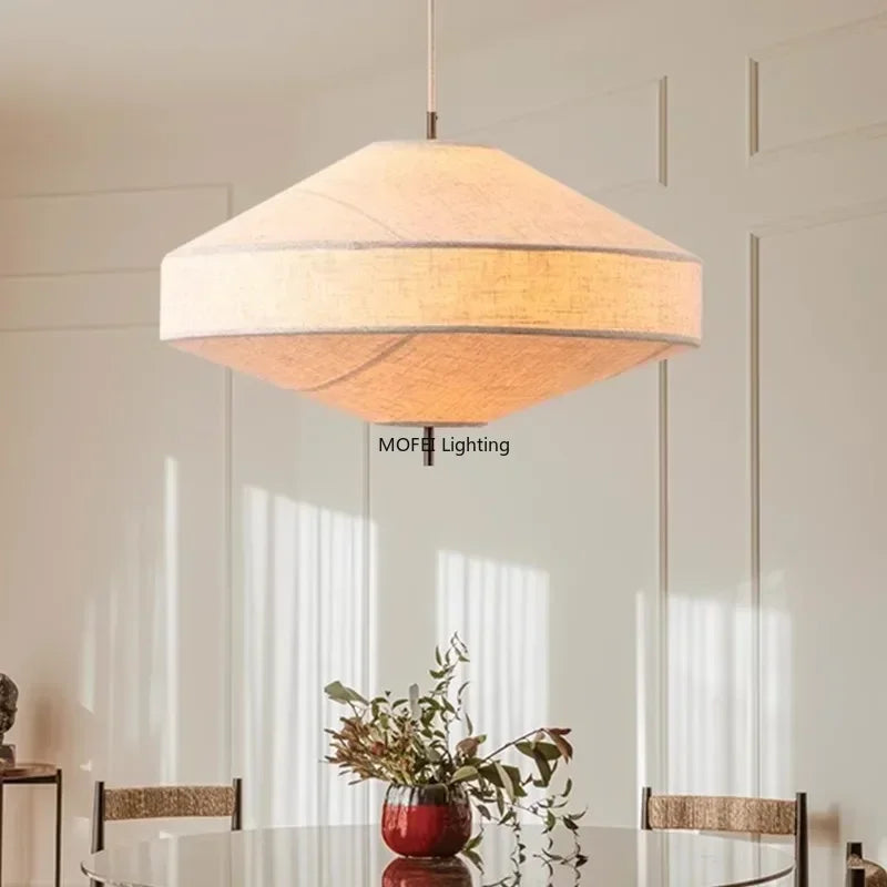 Wabi Sabi Fabric Pendant Light Japanese White Cloth Chandelier Nordic Restaurant Dining Room Home Decor Lantern Hanging Light