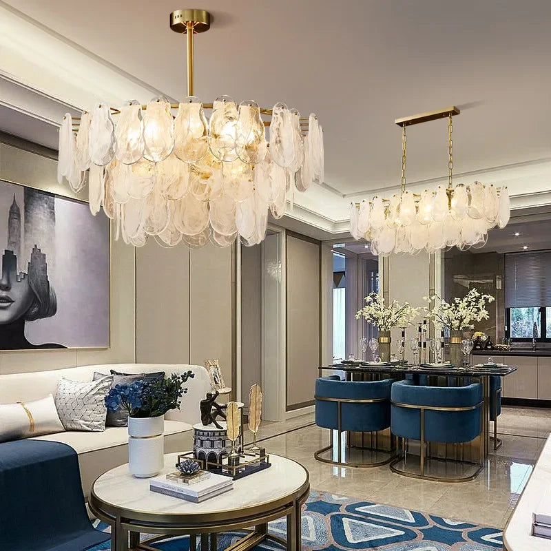 French Retro Light Luxury Chandelier Living Room Bedroom Warm and Romantic Cloud Water Drop Glass Pendant Lights Home Decoration
