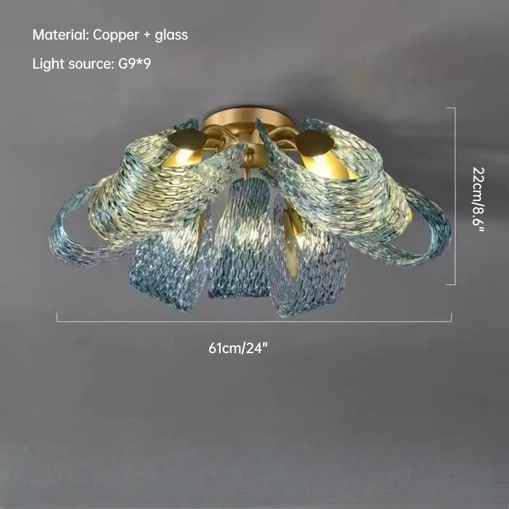 Creative All-copper Headboard Chandelier Light Luxury Individual All-copper Bedroom Blue Glass Lamp Indoor Home Decor G9 Bulb