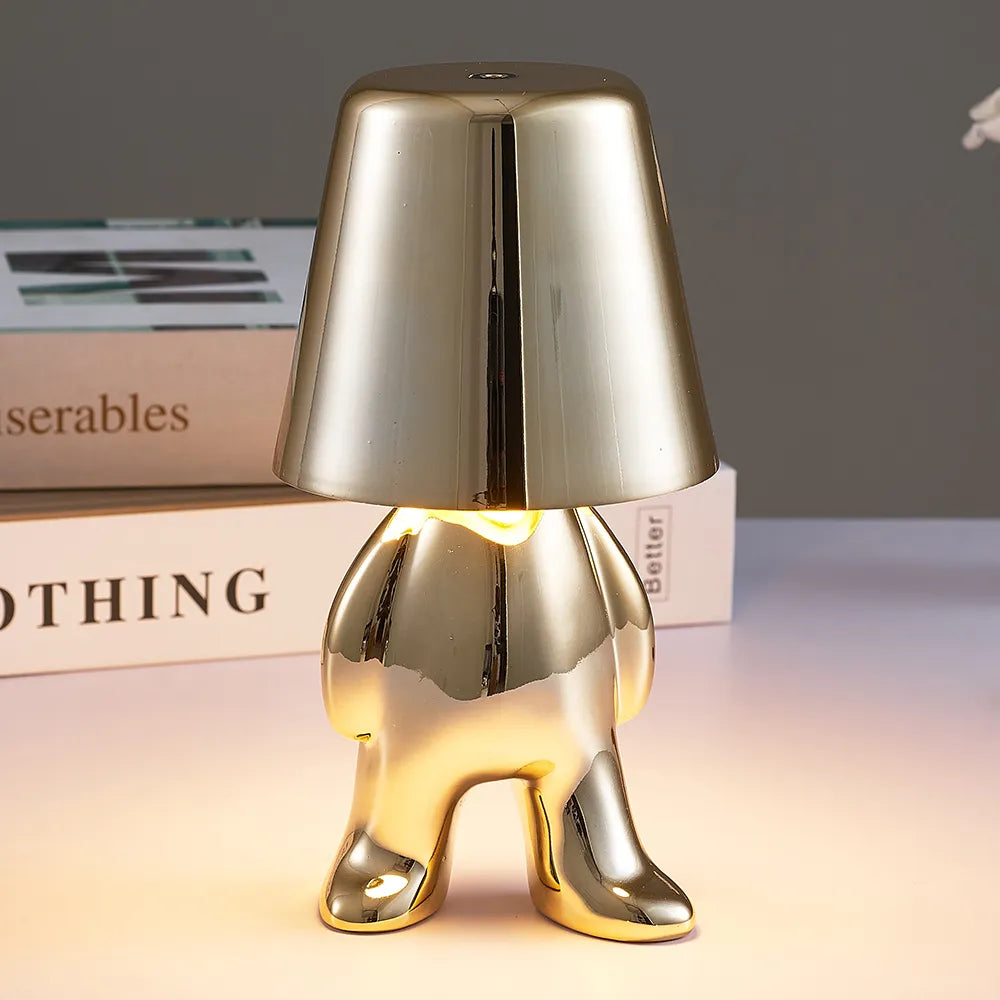 Nordic Chrome Little Golden Man Table Lamp Living Room Bedroom Bedside Children&#39;s Room Night Lights Net Red Creative Desk Lamps