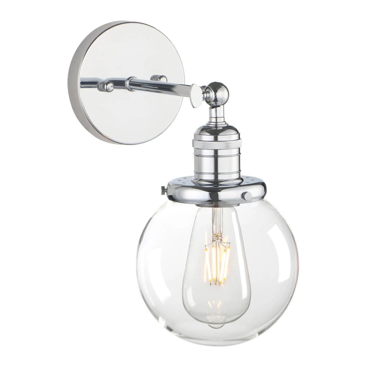  Vintage Industrial Wall Sconce Lighting Fixture with Mini 5.9&quot; Round Clear Glass Globe Hand Blown Shade