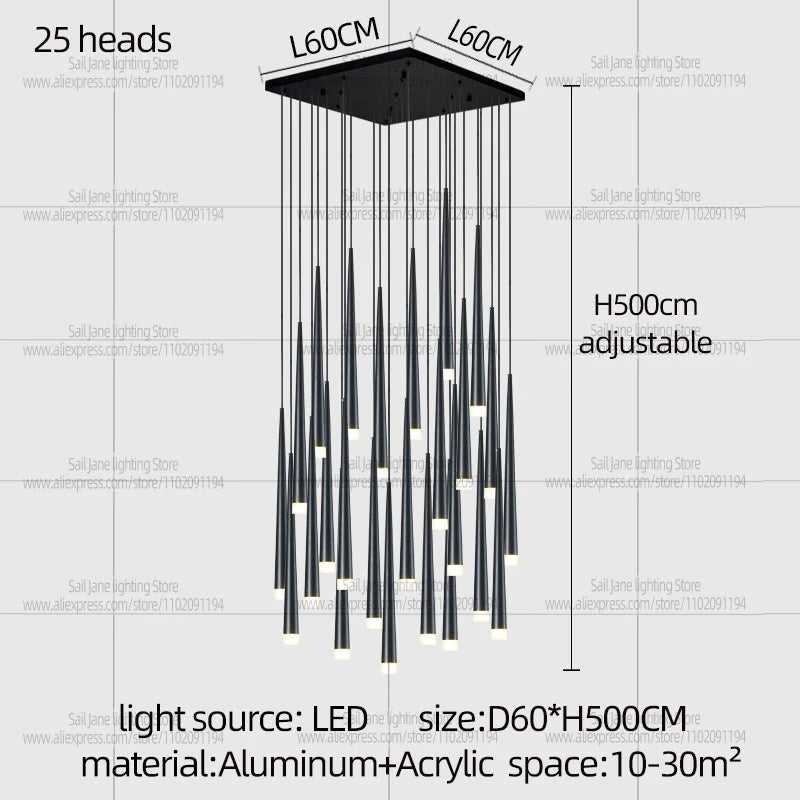 Modern Nordic Style Luxury Chandelier Villa Hanging Staircase Long Pendent Lamp LED Living Room Ceiling Light Indoor Lighting