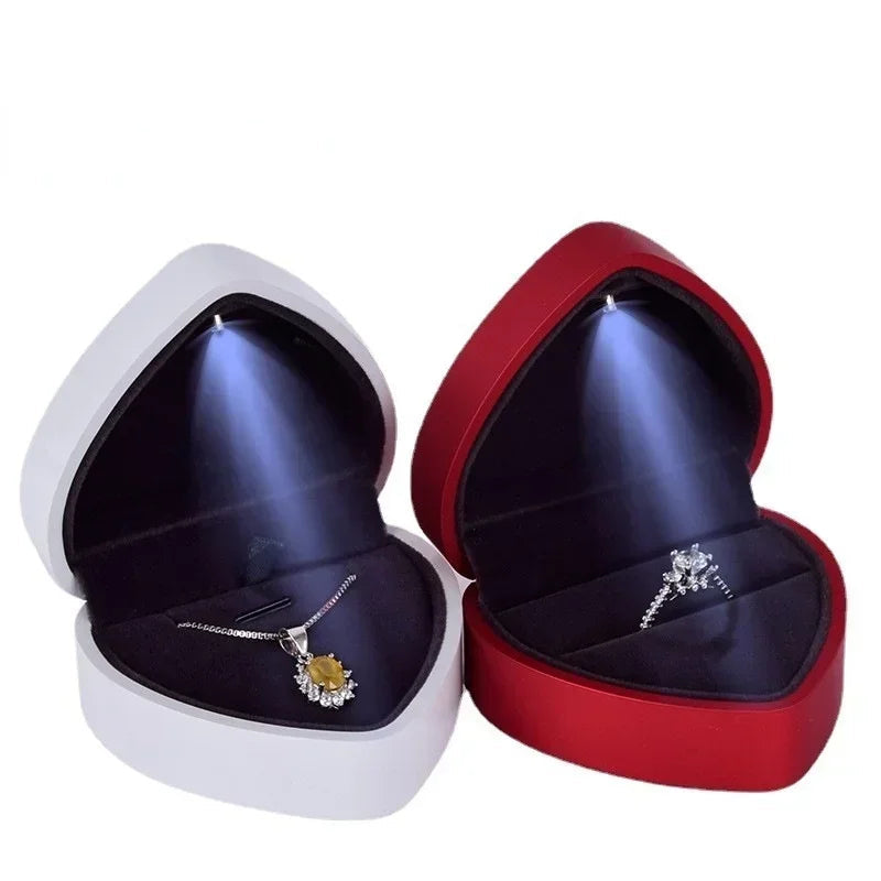 Creative Heart-Shaped LED Light Jewelry Box - High-End Proposal & Ring Display Case
