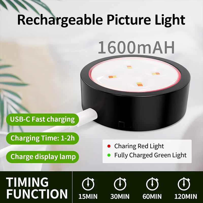 2-Pack Wireless Rechargeable Picture Lights - Magnetic LED Art & Painting Lamp (3 Colors)
