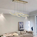 2026 Dining Room Lustre Remote Control Dimmable Pendant Lights Luxury K9 Crystal Hang Chandelier Wave Steel Lamp Fixtures