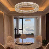 Round Crystal Chandelier Home Decoration Hanging Lamp Living Dinning Room Modern Crystal Pendant Light Kitchen Dimmable LED Lamp