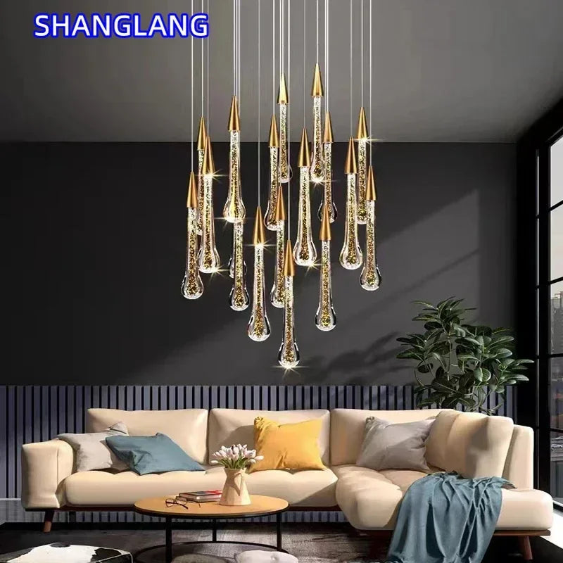 2025 New Modern LED Crystal Pendant Light Lustre Restaurant Bar Composite Staircase Light Living Room Home Decoration Lighting