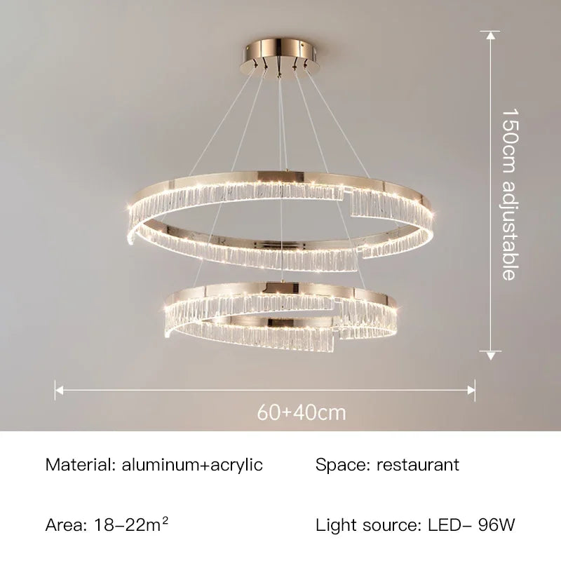 Modern Luxury Style Led Chandelier For Living Room Bedroom Dining Room Pale Gold Luster Lamp Round Ring Design Pendant