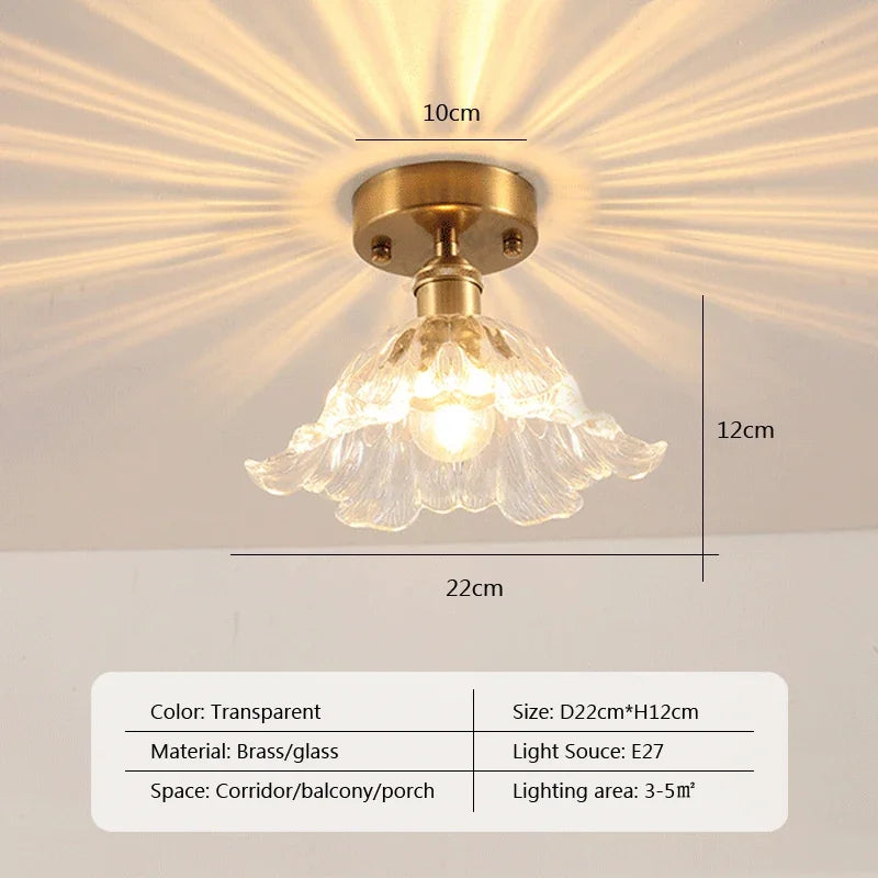 Retro LED Glass Ceiling Lights Nordic Brass Flower Aisle Decors Fixtures Living Room Corridor Balcony lamp Home Lighting Lusters&#39;