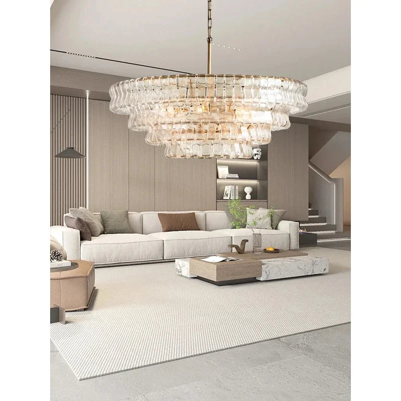 Gray Glass Ceiling Chandeliers 2025 Classic Round Hanging Lamps for Ceiling Home Decoration Lighting Gold Lustres Lamparas