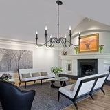 6-Light Iron Chandelier Black Farmhouse Chandelier Classic Candle Ceiling Pendant Light Fixture for Kitchen Island Dining Room