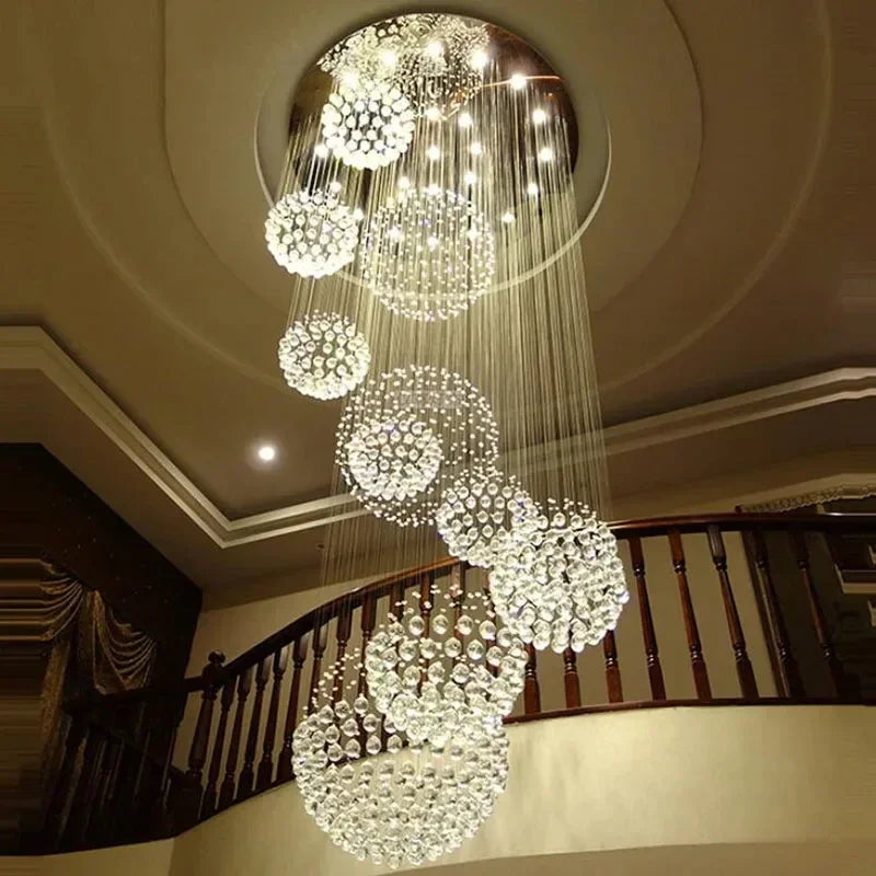 Modern Crystal Ceiling Chandelier Decoration High Spiral Large Raindrop Flush Mount Fixture Lamps Living Room Hall Led Lights