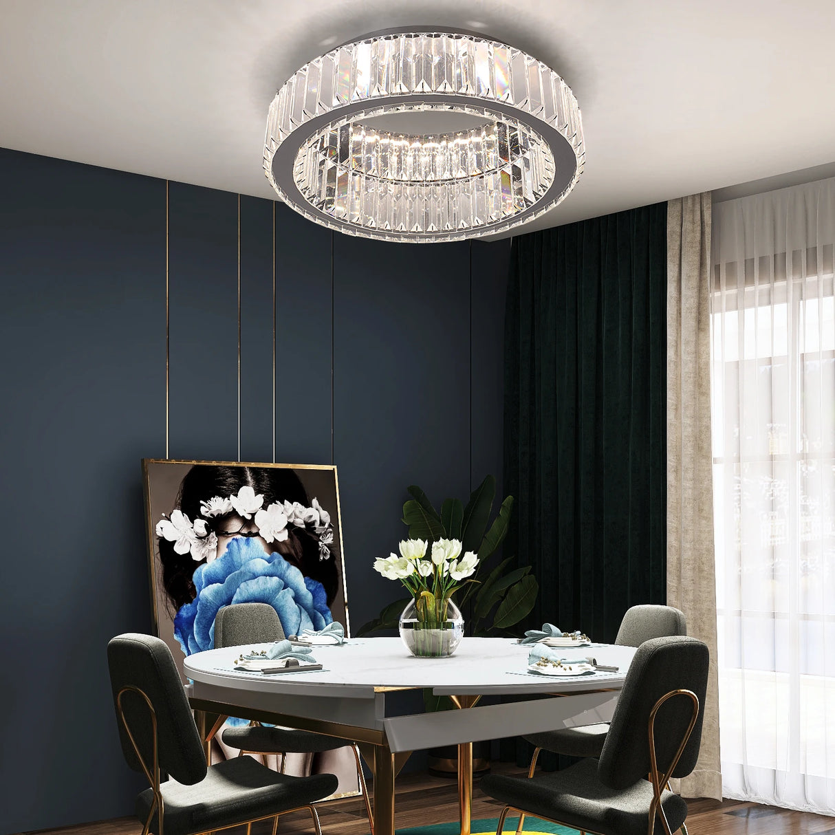 Modern Big Crystal Ceiling Lamp LED Light Circle Chandelier Lustre Indoor Bedroom RC Dimmable Fixtures Living Room