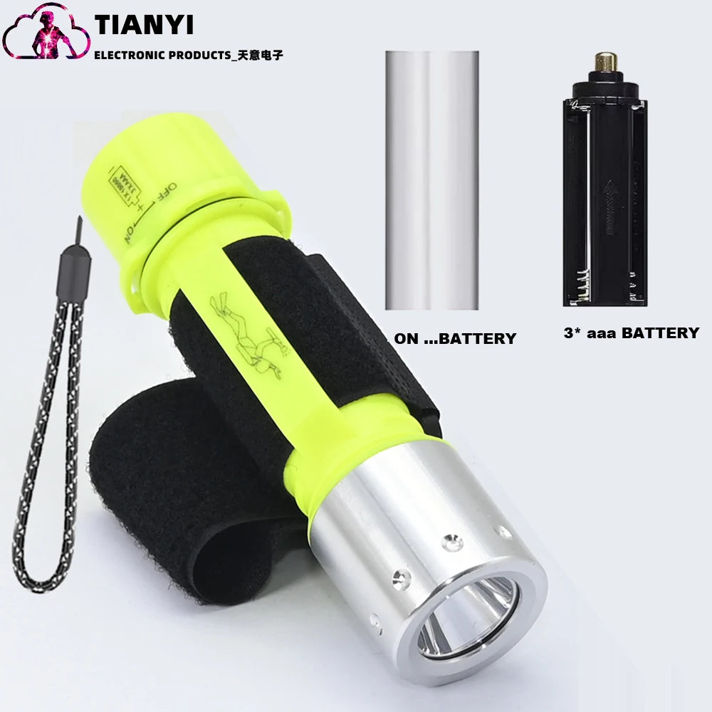 IPX8 Waterproof Rechargeable Dive Light | Super Bright 3-Mode Submersible Scuba Flashlight